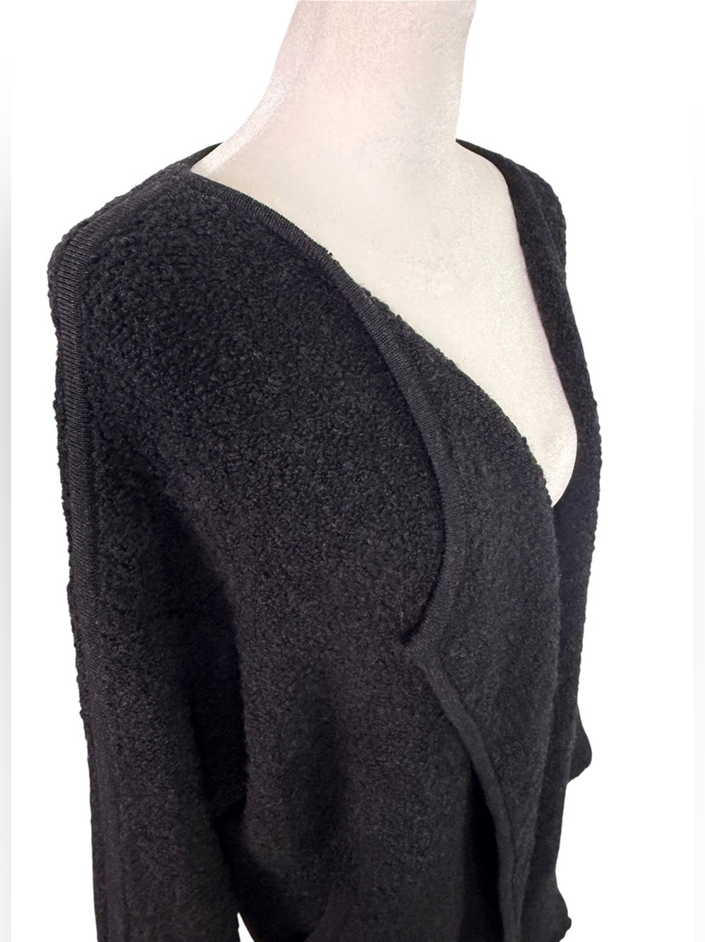Tarnish Black Wool Blend Long Open Front Cardigan Sweater Pockets One Size - Picture 9 of 12